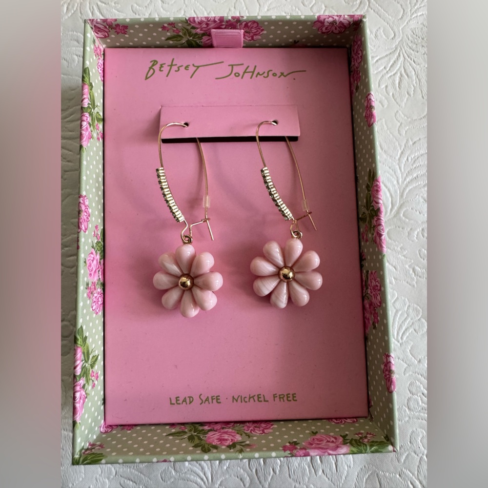 Betsey Johnson Pink Flower Drop Earrings